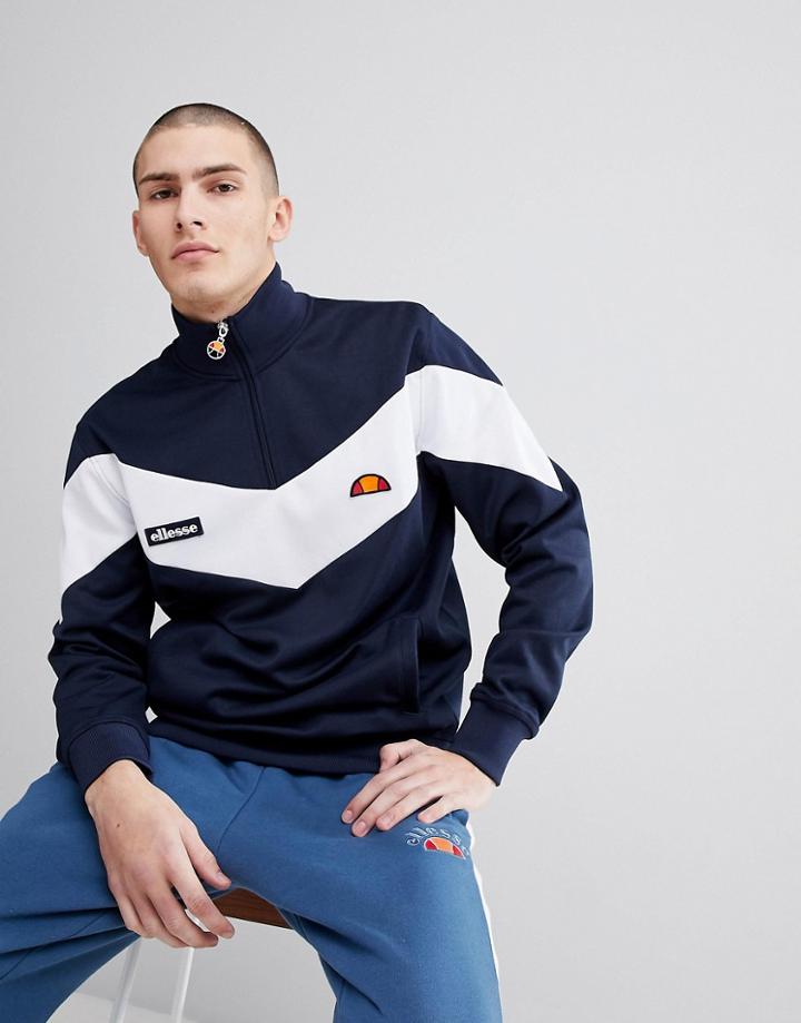 Ellesse Half Zip Sweatshirt With Chevron Panel In Navy - Navy