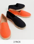 Truffle Collection Two Pack Espadrilles In Black And Orange-multi