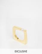 Monki Angular Shape Ring With Pearl - Gold