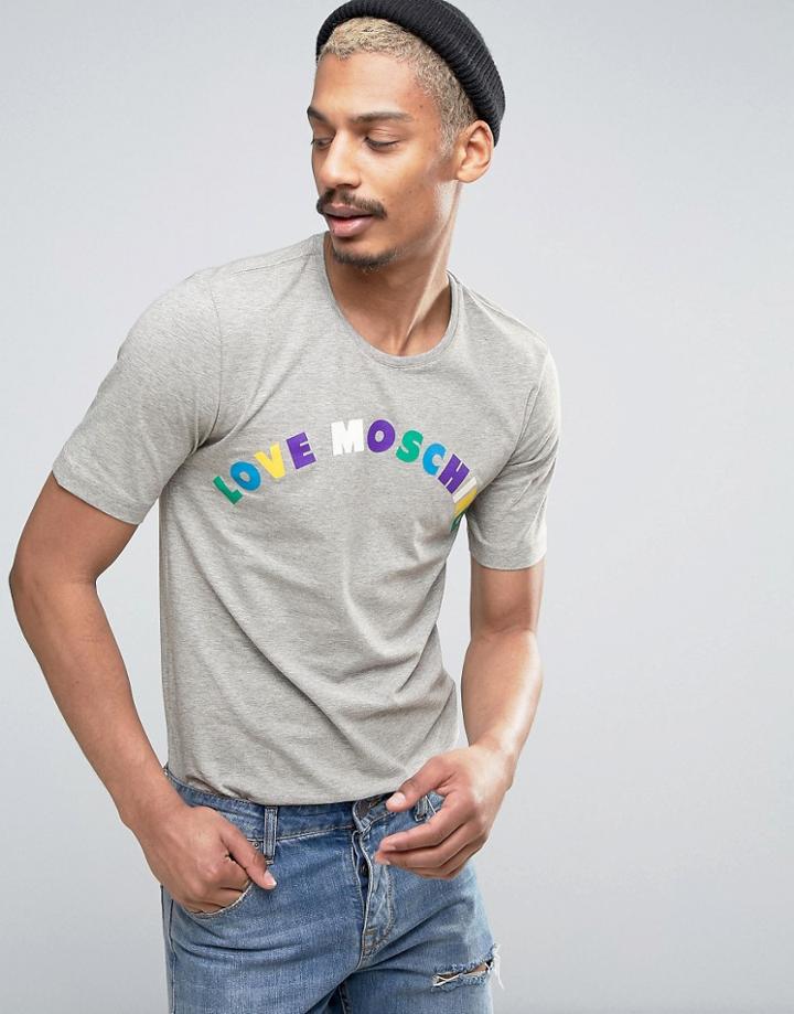 Love Moschino Kings Of Italy Logo T-shirt With Back Print - Gray