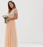 Maya Bridesmaid V Neck Maxi Dress With Delicate Sequin In Soft Peach - Pink