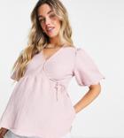 New Look Maternity Peplum Wrap Blouse In Pink