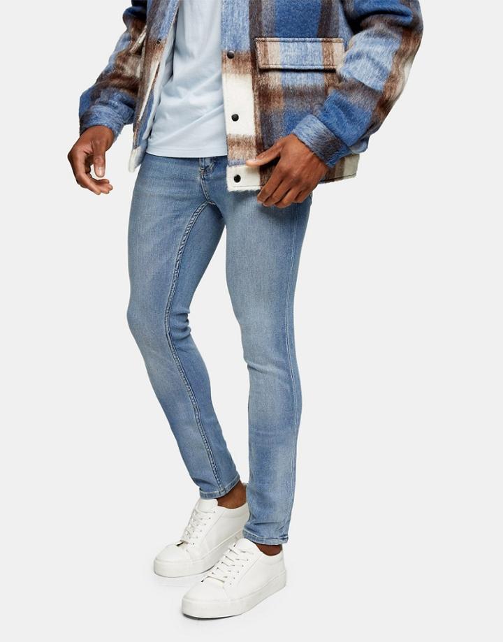 Topman Cotton Blend Spray On Jeans In Light Wash-blues