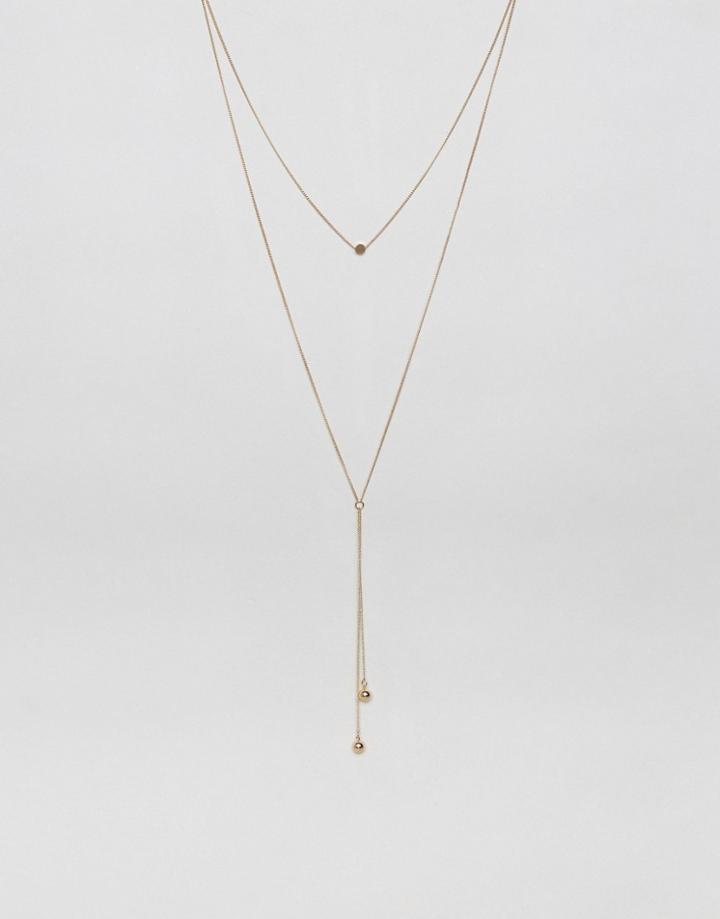 Asos Mini Ball Chain Multirow Necklace - Gold