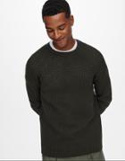 Only & Sons Textured Raglan Sweater In Green