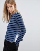 Ganni Morissette Striped Long Sleeve Sweater - Blue