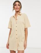 Asos Design Button Up Romper In Stone-neutral