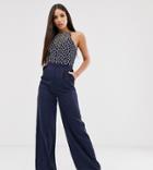 Little Mistress Tall Geo Lace Top Jumpsuit In Navy - Navy