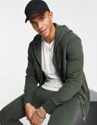 Topman Set Zip Through Hoodie In Khaki-green