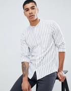 Pull & Bear Striped Shirt In White With Grandad Collar - White