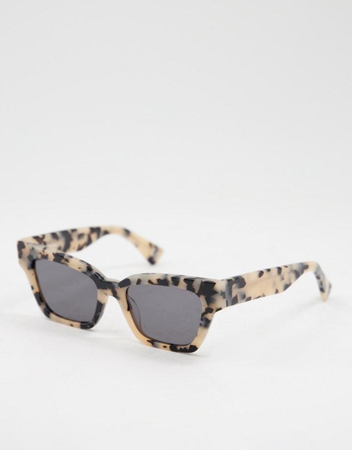Asos Design Acetate Frame Cat-eye Sunglasses In Milky Tort-brown