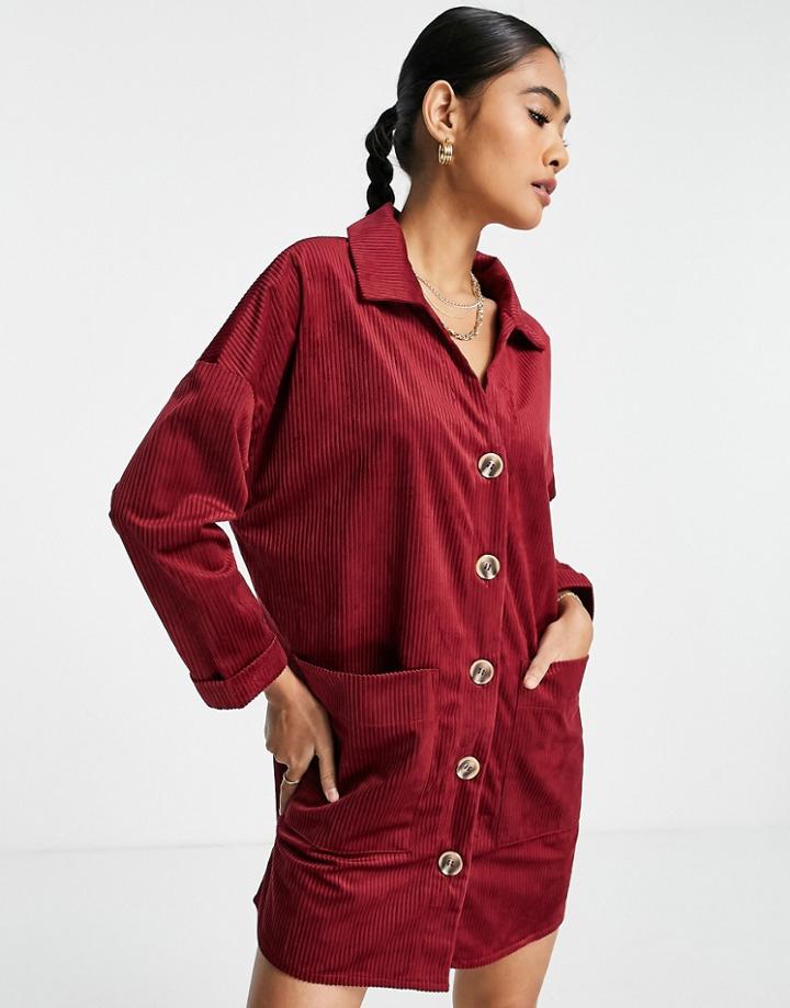 Urban Threads Oversized Shirt Dress In Burgundy-red