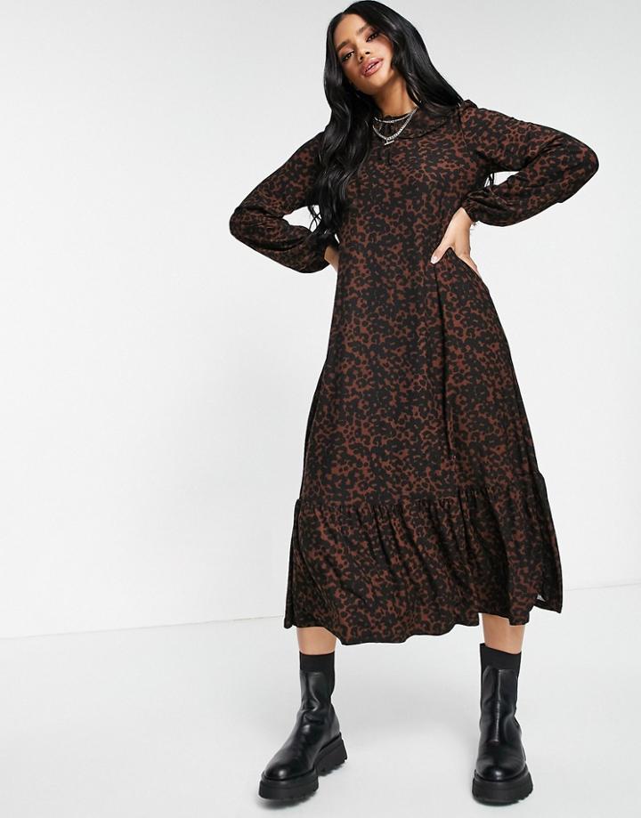 Qed London Soft Touch Collared Midi Dress In Abstract Print-multi