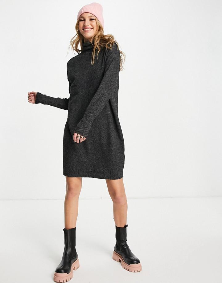 Vero Moda Roll Neck Sweater Dress In Black Melange