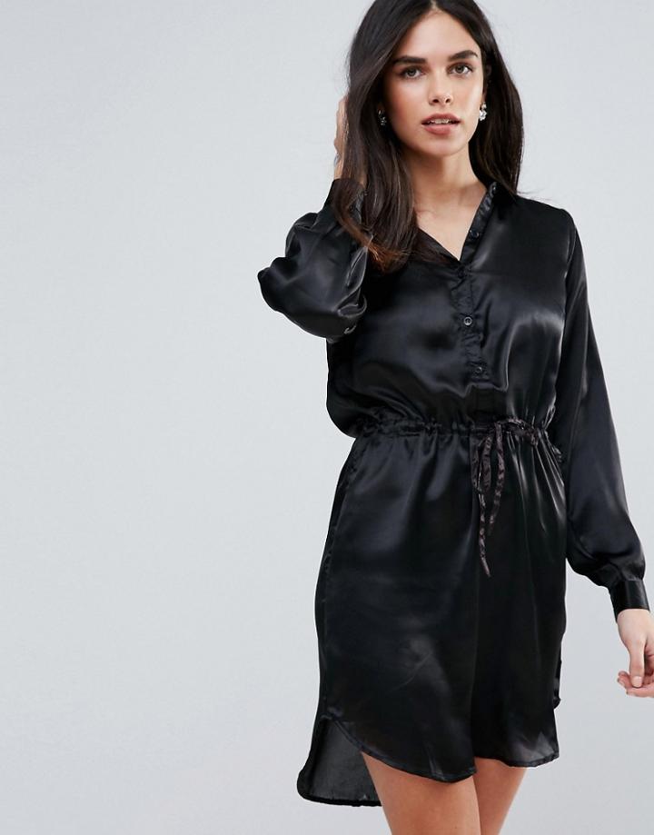 Ax Paris Sateen Shirt Dress - Black