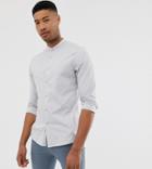 Asos Design Tall Slim Fit Shirt In Light Gray With Grandad Collar