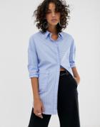 Asos White Stripe Oversized Shirt With Contrast Stitching