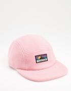 Asos Design 5 Panel Cap In Pink Fleece With Branding