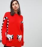 River Island Sweater With Lemur Motif In Red - Red