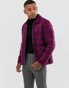 Asos Design Wool Mix Zip Through Jacket In Pink Check