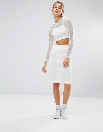 Noisy May Mesh Overlay Midi Skirt - White