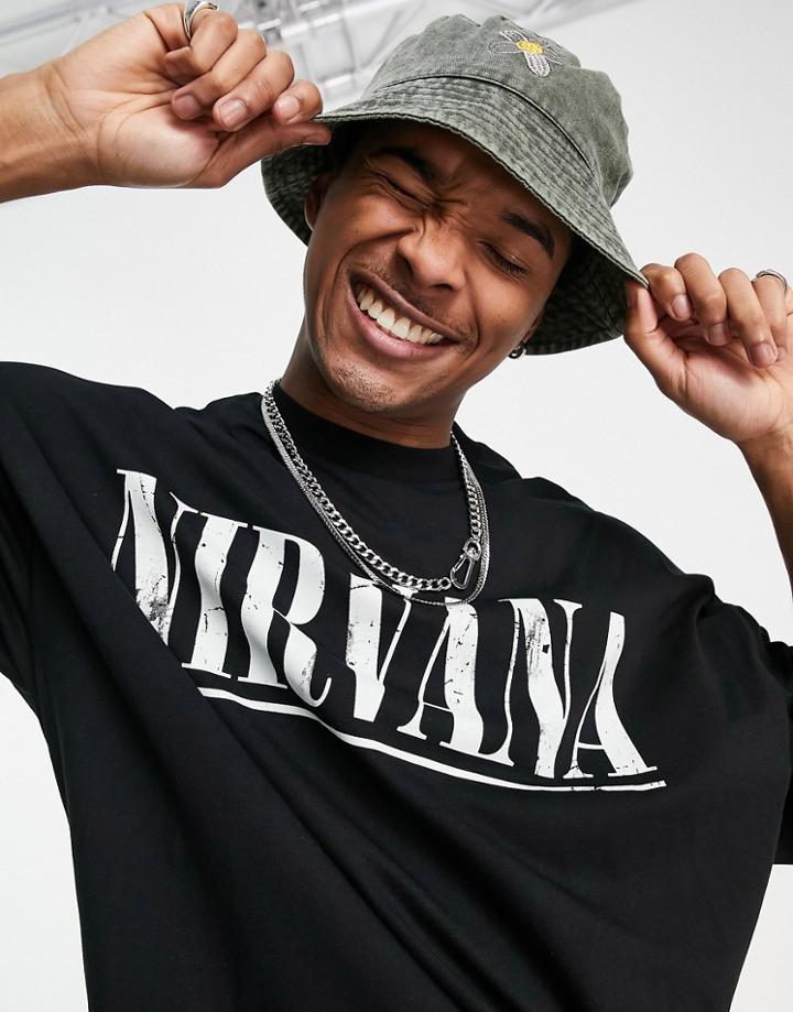 Asos Design Oversized T-shirt With Nirvana Front And Back Prints In Black