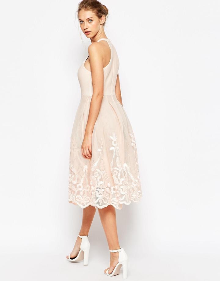 Asos Embroidered Floral Super Full Mesh Dress - Ice Blue