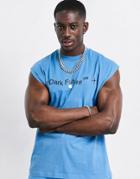 Asos Dark Future Oversized Sleevless T-shirt In Teal With Logo Print-blues