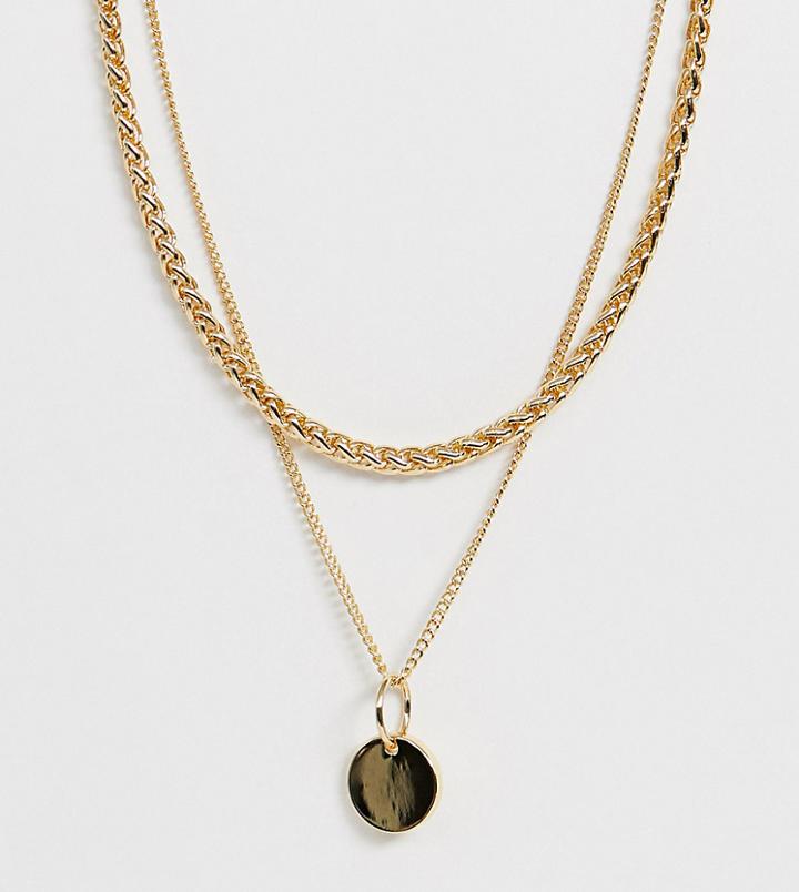 Monki Double Chain Necklace With Pendant In Gold - Gold