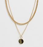 Monki Double Chain Necklace With Pendant In Gold - Gold