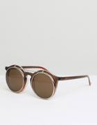 Jeepers Peepers Round Sunglasses With Flip Up Lens - Brown