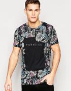 Asos Longline T-shirt With Floral And Text Print - Multi