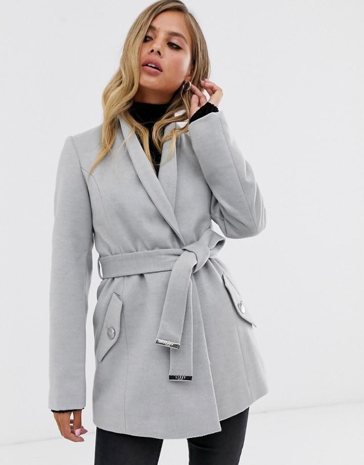 Lipsy Smart Wrap Coat In Silver Gray - Silver
