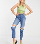 Parisian Tall Ripped Mom Jeans In Mid Blue-blues
