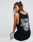 Asos Tank With Drawstring Detail And Punk Print - Black