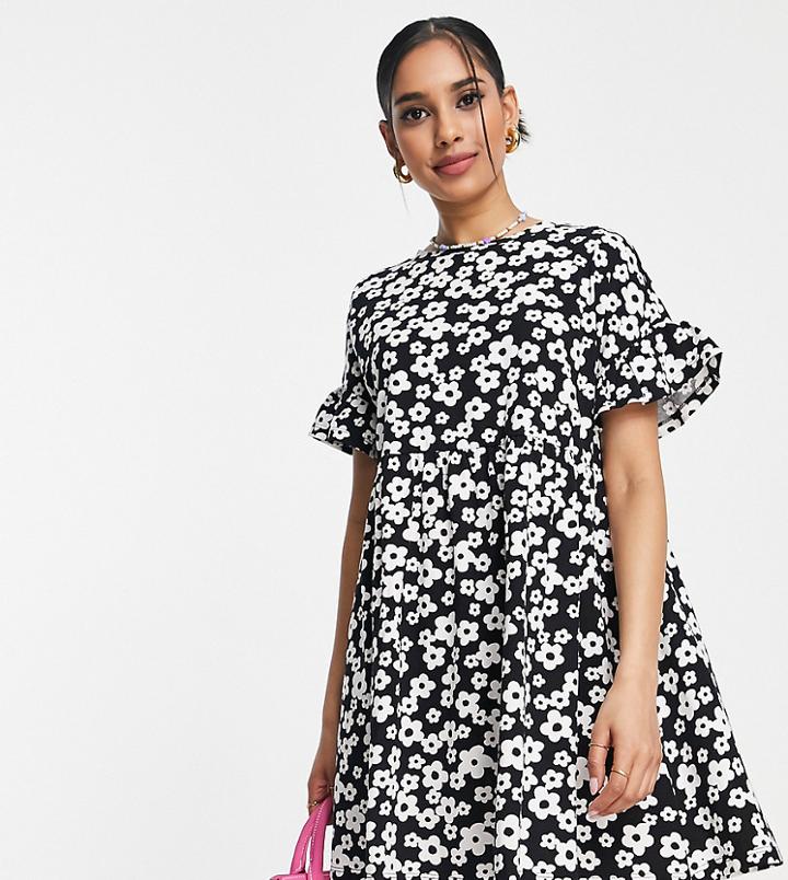 New Look Petite Jersey Mini Dress In Black Floral