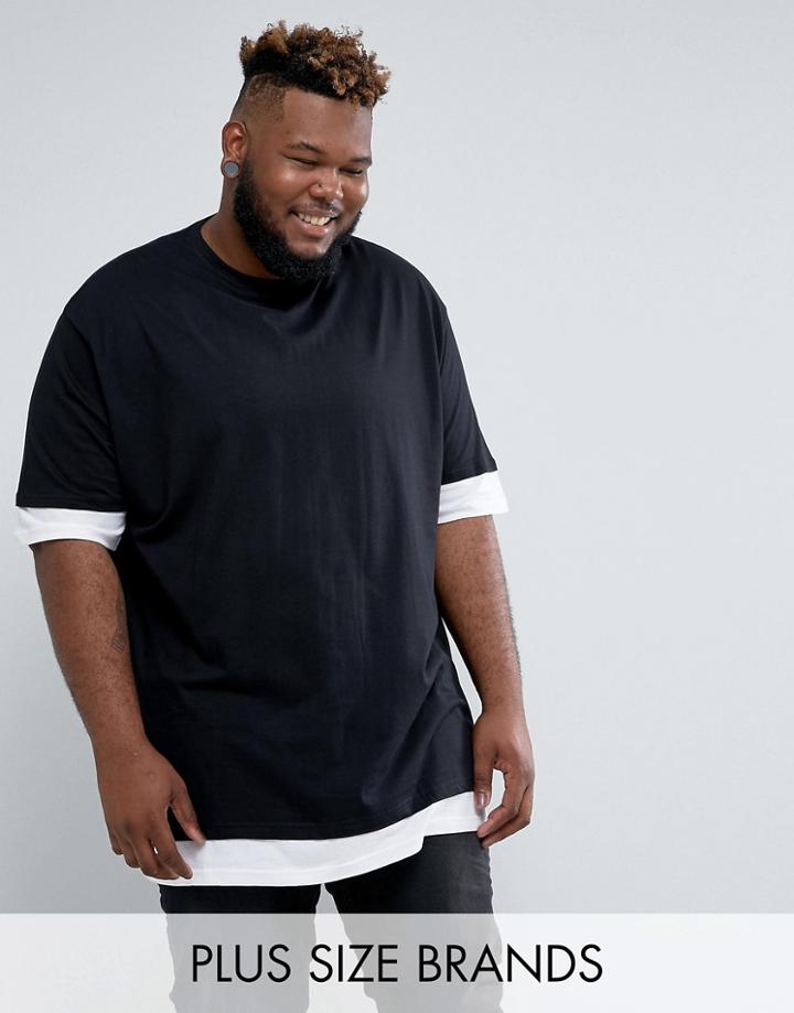 Jacamo Plus Longline Layered T-shirt In Black - Black
