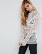 Asos Top With Long Sleeve In Oversized Mesh - White