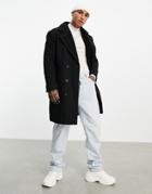 Asos Design Wool Mix Overcoat With Teddy Lining In Black