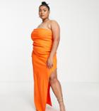 Vesper Plus Bandeau Maxi Dress With Side Thigh Split In Orange