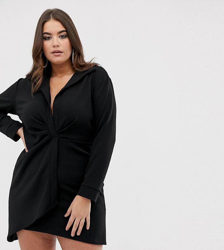 Asos Design Curve Ruched Shirt Mini Dress - Black