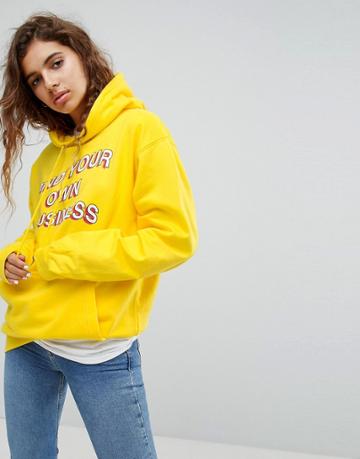 Adolescent Clothing Oversized Hoodie With Mind Your Own Business Slogan Graphic - Yellow