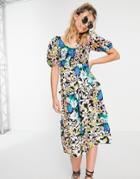 Influence Puff Sleeve Tiered Midi Dress In Floral Print-multi