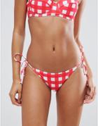 Asos Mix And Match Tie Side Bikini Bottom In Red Gingham - Multi