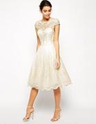 Chi Chi London Premium Metallic Lace Midi Prom Dress With Bardot Neck - Cream