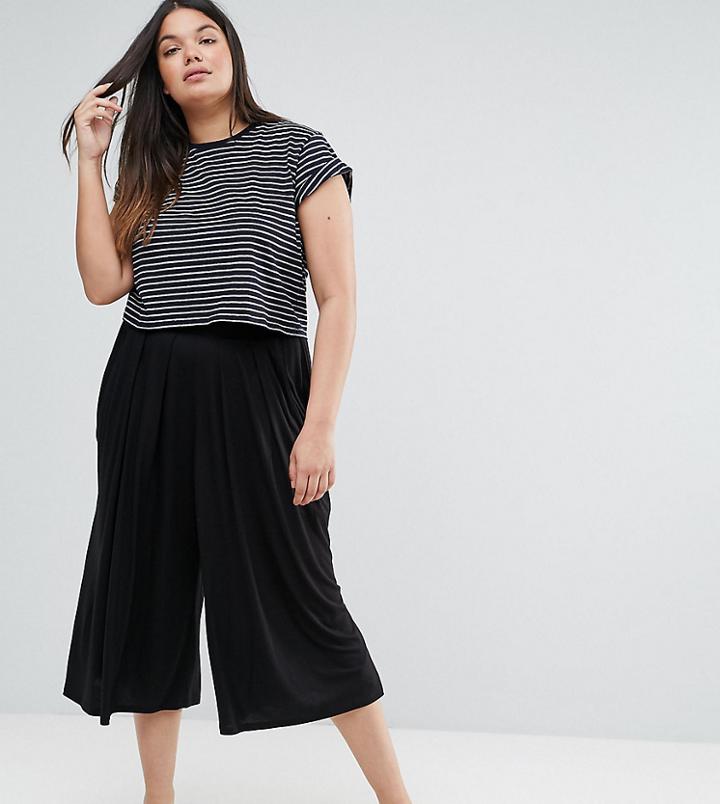 Asos Curve Pleated Wide Leg Culotte Pant - Black