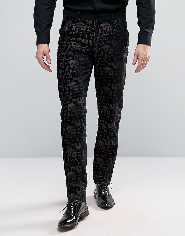 Asos Skinny Pants In Textured Leopard Print - Brown