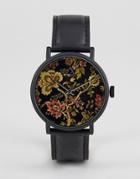 Asos Design Watch With Floral Embellishment In Black - Black
