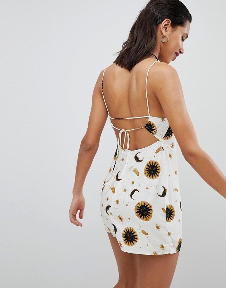 Motel Tie Back Cami Dress In Celestial Print - Cream