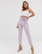 Asos Design Broderie Tie Waist Pretty Utility Pants - Purple